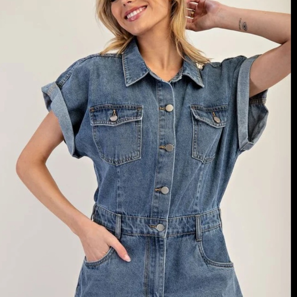Denim Button-Up Jumpsuit